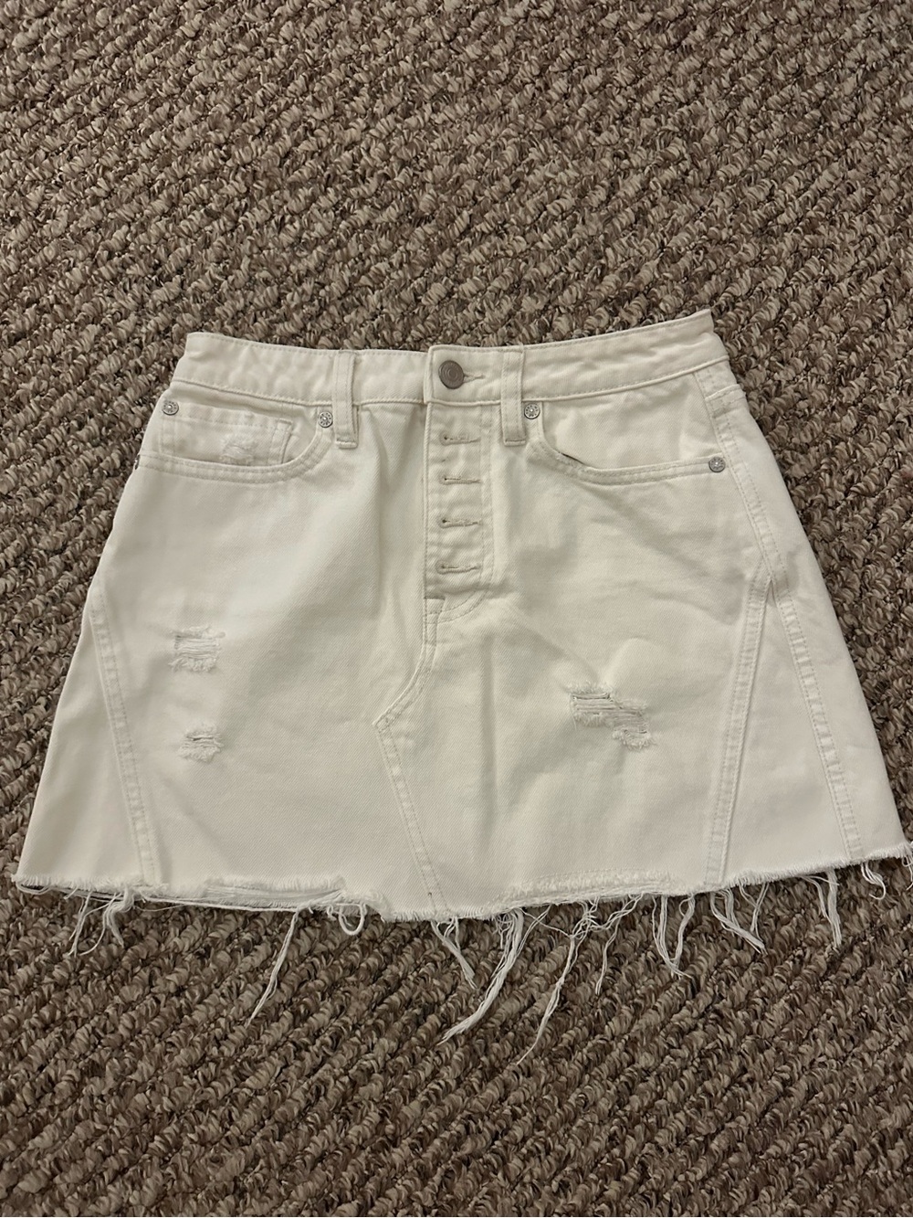 We the Free White Distressed Denim Mini Skirt